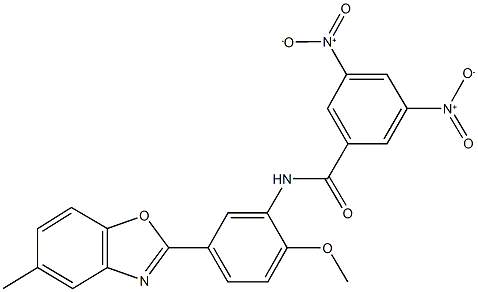 3,5-bisnitro-N-[2-methoxy-5-(5-methyl-1,3-benzoxazol-2-yl)phenyl]benzamide Struktur