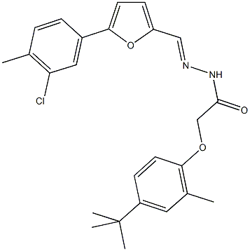 2-(4-tert-butyl-2-methylphenoxy)-N'-{[5-(3-chloro-4-methylphenyl)-2-furyl]methylene}acetohydrazide Struktur