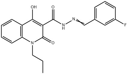 N'-(3-fluorobenzylidene)-4-hydroxy-2-oxo-1-propyl-1,2-dihydro-3-quinolinecarbohydrazide Struktur