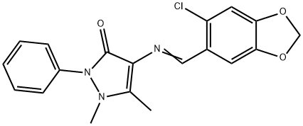 4-{[(6-chloro-1,3-benzodioxol-5-yl)methylene]amino}-1,5-dimethyl-2-phenyl-1,2-dihydro-3H-pyrazol-3-one Struktur