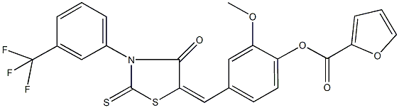 2-methoxy-4-({4-oxo-2-thioxo-3-[3-(trifluoromethyl)phenyl]-1,3-thiazolidin-5-ylidene}methyl)phenyl 2-furoate Struktur