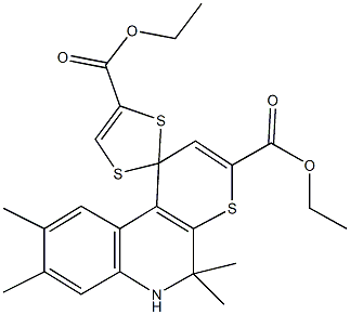 diethyl 5',5',8',9'-tetramethyl-5',6'-dihydrospiro[1,3-dithiole-2,1'-(1'H)-thiopyrano[2,3-c]quinoline]-3',4-dicarboxylate Struktur