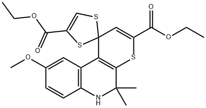 diethyl 9'-methoxy-5',5'-dimethyl-5',6'-dihydrospiro[1,3-dithiole-2,1'-(1'H)-thiopyrano[2,3-c]quinoline]-3',4-dicarboxylate Struktur