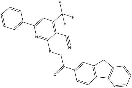 2-{[2-(9H-fluoren-2-yl)-2-oxoethyl]sulfanyl}-6-phenyl-4-(trifluoromethyl)nicotinonitrile Struktur