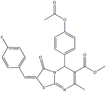 methyl 5-[4-(acetyloxy)phenyl]-2-(4-fluorobenzylidene)-7-methyl-3-oxo-2,3-dihydro-5H-[1,3]thiazolo[3,2-a]pyrimidine-6-carboxylate Struktur