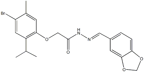 N'-(1,3-benzodioxol-5-ylmethylene)-2-(4-bromo-2-isopropyl-5-methylphenoxy)acetohydrazide Struktur