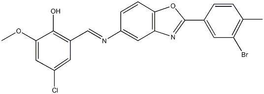 2-({[2-(3-bromo-4-methylphenyl)-1,3-benzoxazol-5-yl]imino}methyl)-4-chloro-6-methoxyphenol Struktur