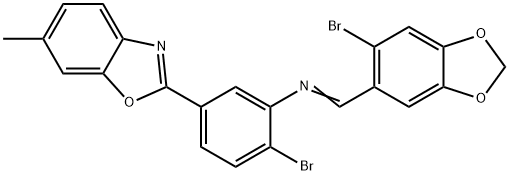 N-[(6-bromo-1,3-benzodioxol-5-yl)methylene]-N-[2-bromo-5-(6-methyl-1,3-benzoxazol-2-yl)phenyl]amine Struktur