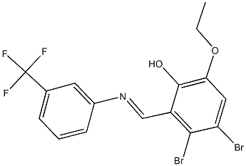 3,4-dibromo-6-ethoxy-2-({[3-(trifluoromethyl)phenyl]imino}methyl)phenol Struktur