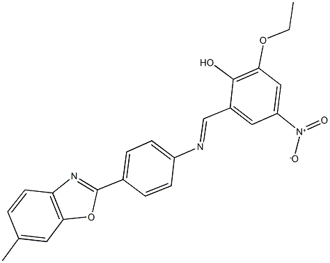 2-ethoxy-4-nitro-6-({[4-(6-methyl-1,3-benzoxazol-2-yl)phenyl]imino}methyl)phenol Struktur