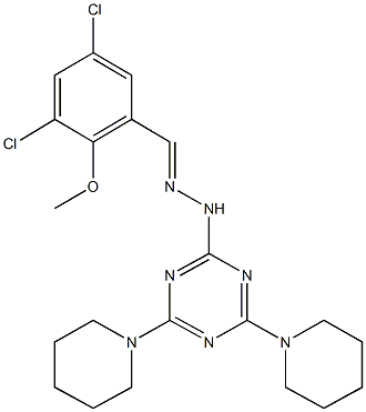 3,5-dichloro-2-methoxybenzaldehyde [4,6-di(1-piperidinyl)-1,3,5-triazin-2-yl]hydrazone Struktur