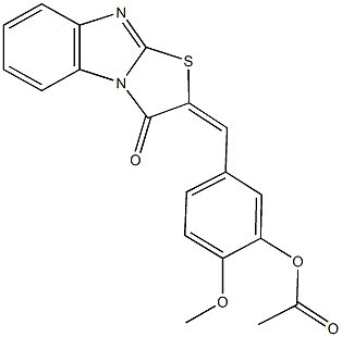 2-methoxy-5-[(3-oxo[1,3]thiazolo[3,2-a]benzimidazol-2(3H)-ylidene)methyl]phenyl acetate Struktur