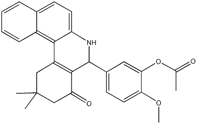 5-(2,2-dimethyl-4-oxo-1,2,3,4,5,6-hexahydrobenzo[a]phenanthridin-5-yl)-2-methoxyphenyl acetate Struktur