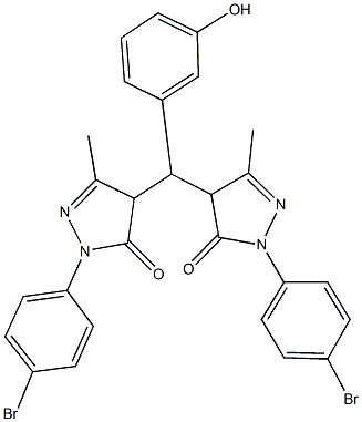 2-(4-bromophenyl)-4-[[1-(4-bromophenyl)-3-methyl-5-oxo-4,5-dihydro-1H-pyrazol-4-yl](3-hydroxyphenyl)methyl]-5-methyl-2,4-dihydro-3H-pyrazol-3-one Struktur