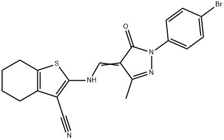 2-({[1-(4-bromophenyl)-3-methyl-5-oxo-1,5-dihydro-4H-pyrazol-4-ylidene]methyl}amino)-4,5,6,7-tetrahydro-1-benzothiophene-3-carbonitrile Struktur