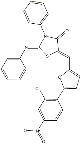 5-[(5-{2-chloro-4-nitrophenyl}-2-furyl)methylene]-3-phenyl-2-(phenylimino)-1,3-thiazolidin-4-one Struktur