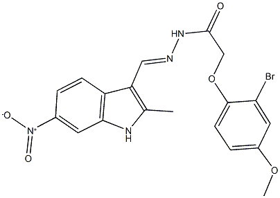 2-(2-bromo-4-methoxyphenoxy)-N'-({6-nitro-2-methyl-1H-indol-3-yl}methylene)acetohydrazide Struktur