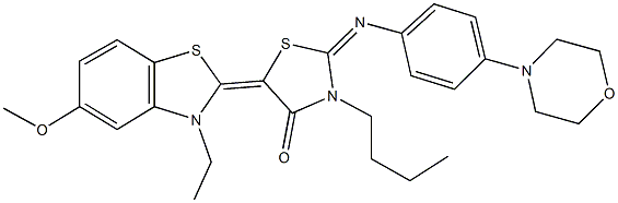 3-butyl-5-(3-ethyl-5-methoxy-1,3-benzothiazol-2(3H)-ylidene)-2-{[4-(4-morpholinyl)phenyl]imino}-1,3-thiazolidin-4-one Struktur