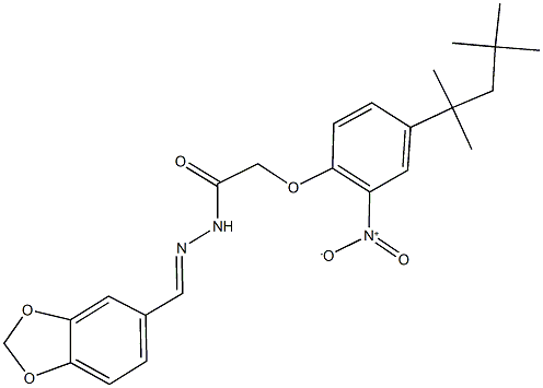 N'-(1,3-benzodioxol-5-ylmethylene)-2-[2-nitro-4-(1,1,3,3-tetramethylbutyl)phenoxy]acetohydrazide Struktur