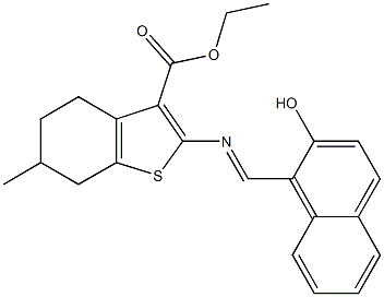 ethyl 2-{[(2-hydroxy-1-naphthyl)methylene]amino}-6-methyl-4,5,6,7-tetrahydro-1-benzothiophene-3-carboxylate Struktur