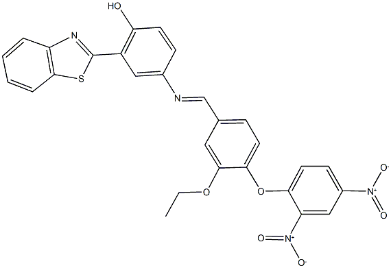 2-(1,3-benzothiazol-2-yl)-4-[(4-{2,4-bisnitrophenoxy}-3-ethoxybenzylidene)amino]phenol Struktur