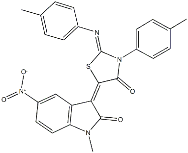 5-nitro-1-methyl-3-{3-(4-methylphenyl)-2-[(4-methylphenyl)imino]-4-oxo-1,3-thiazolidin-5-ylidene}-1,3-dihydro-2H-indol-2-one Struktur