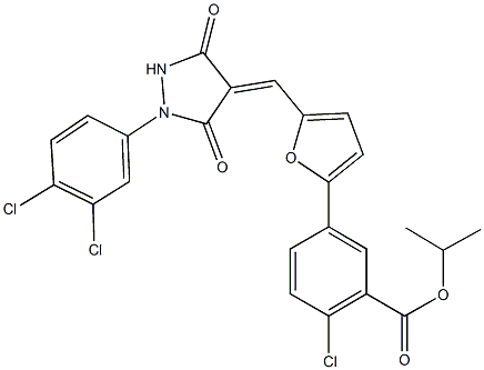 isopropyl 2-chloro-5-(5-{[1-(3,4-dichlorophenyl)-3,5-dioxo-4-pyrazolidinylidene]methyl}-2-furyl)benzoate Struktur