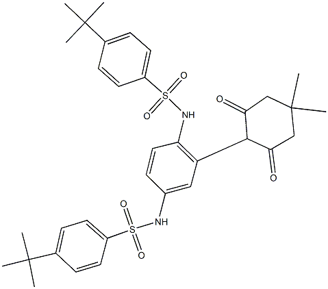 4-tert-butyl-N-[4-{[(4-tert-butylphenyl)sulfonyl]amino}-2-(4,4-dimethyl-2,6-dioxocyclohexyl)phenyl]benzenesulfonamide Struktur