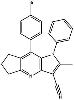 8-(4-bromophenyl)-2-methyl-1-phenyl-1,5,6,7-tetrahydrocyclopenta[b]pyrrolo[2,3-e]pyridine-3-carbonitrile Struktur