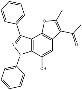 1-(5-hydroxy-2-methyl-6,8-diphenyl-6H-furo[2,3-e]indazol-3-yl)ethanone Struktur