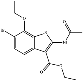 ethyl 2-(acetylamino)-6-bromo-7-ethoxy-1-benzothiophene-3-carboxylate Struktur