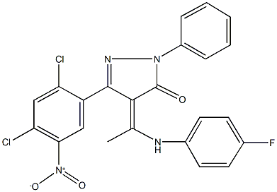 5-{2,4-dichloro-5-nitrophenyl}-4-[1-(4-fluoroanilino)ethylidene]-2-phenyl-2,4-dihydro-3H-pyrazol-3-one Struktur