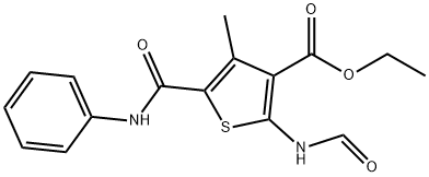 ethyl 5-(anilinocarbonyl)-2-(formylamino)-4-methyl-3-thiophenecarboxylate Struktur