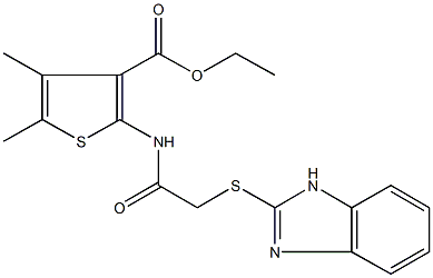 ethyl 2-{[(1H-benzimidazol-2-ylsulfanyl)acetyl]amino}-4,5-dimethyl-3-thiophenecarboxylate Struktur