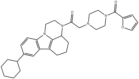 8-cyclohexyl-3-{[4-(2-furoyl)-1-piperazinyl]acetyl}-2,3,3a,4,5,6-hexahydro-1H-pyrazino[3,2,1-jk]carbazole Struktur