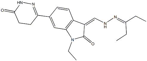 1-ethyl-3-{[2-(1-ethylpropylidene)hydrazino]methylene}-6-(6-oxo-1,4,5,6-tetrahydro-3-pyridazinyl)-1,3-dihydro-2H-indol-2-one Struktur