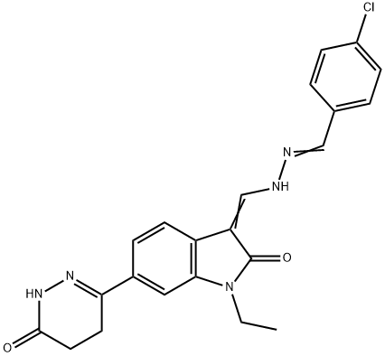 4-chlorobenzaldehyde {[1-ethyl-2-oxo-6-(6-oxo-1,4,5,6-tetrahydro-3-pyridazinyl)-1,2-dihydro-3H-indol-3-ylidene]methyl}hydrazone Struktur