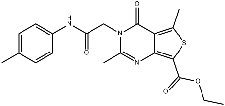 ethyl 2,5-dimethyl-4-oxo-3-[2-oxo-2-(4-toluidino)ethyl]-3,4-dihydrothieno[3,4-d]pyrimidine-7-carboxylate Struktur