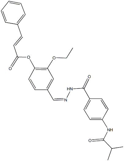 2-ethoxy-4-{2-[4-(isobutyrylamino)benzoyl]carbohydrazonoyl}phenyl 3-phenylacrylate Struktur