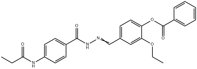 2-ethoxy-4-{2-[4-(propionylamino)benzoyl]carbohydrazonoyl}phenyl benzoate Struktur