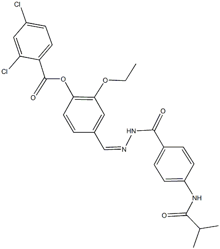 2-ethoxy-4-{2-[4-(isobutyrylamino)benzoyl]carbohydrazonoyl}phenyl 2,4-dichlorobenzoate Struktur