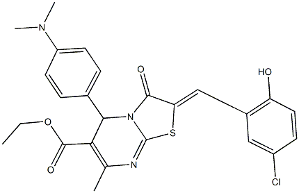 ethyl 2-[2-(5-chloro-2-hydroxyphenyl)ethylidene]-5-[4-(dimethylamino)phenyl]-7-methyl-3-oxo-2,3-dihydro-5H-[1,3]thiazolo[3,2-a]pyrimidine-6-carboxylate Struktur