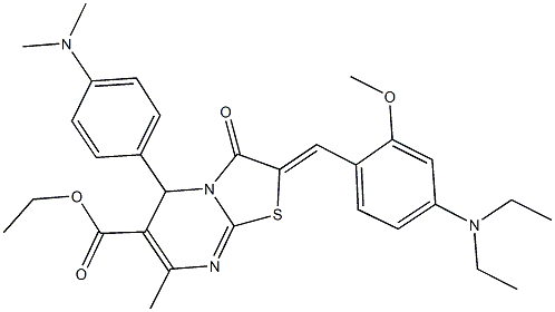 ethyl 2-[4-(diethylamino)-2-methoxybenzylidene]-5-[4-(dimethylamino)phenyl]-7-methyl-3-oxo-2,3-dihydro-5H-[1,3]thiazolo[3,2-a]pyrimidine-6-carboxylate Struktur