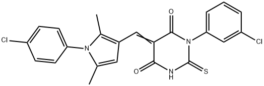 1-(3-chlorophenyl)-5-{[1-(4-chlorophenyl)-2,5-dimethyl-1H-pyrrol-3-yl]methylene}-2-thioxodihydro-4,6(1H,5H)-pyrimidinedione Struktur