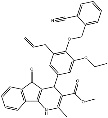 methyl 4-{3-allyl-4-[(2-cyanobenzyl)oxy]-5-ethoxyphenyl}-2-methyl-5-oxo-4,5-dihydro-1H-indeno[1,2-b]pyridine-3-carboxylate Struktur