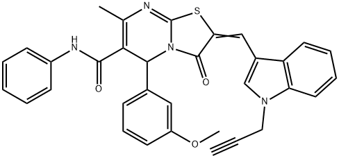 5-(3-methoxyphenyl)-7-methyl-3-oxo-N-phenyl-2-{[1-(2-propynyl)-1H-indol-3-yl]methylene}-2,3-dihydro-5H-[1,3]thiazolo[3,2-a]pyrimidine-6-carboxamide Struktur