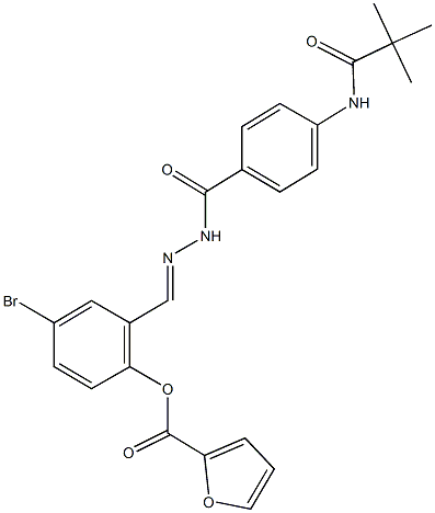 4-bromo-2-(2-{4-[(2,2-dimethylpropanoyl)amino]benzoyl}carbohydrazonoyl)phenyl 2-furoate Struktur