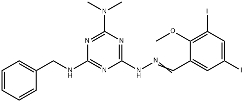 3,5-diiodo-2-methoxybenzaldehyde [4-(benzylamino)-6-(dimethylamino)-1,3,5-triazin-2-yl]hydrazone Struktur