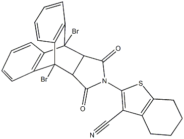 2-(1,8-dibromo-16,18-dioxo-17-azapentacyclo[6.6.5.0~2,7~.0~9,14~.0~15,19~]nonadeca-2,4,6,9,11,13-hexaen-17-yl)-4,5,6,7-tetrahydro-1-benzothiophene-3-carbonitrile Struktur