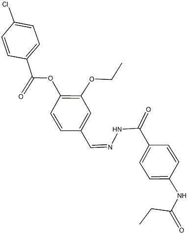 2-ethoxy-4-{2-[4-(propionylamino)benzoyl]carbohydrazonoyl}phenyl 4-chlorobenzoate Struktur